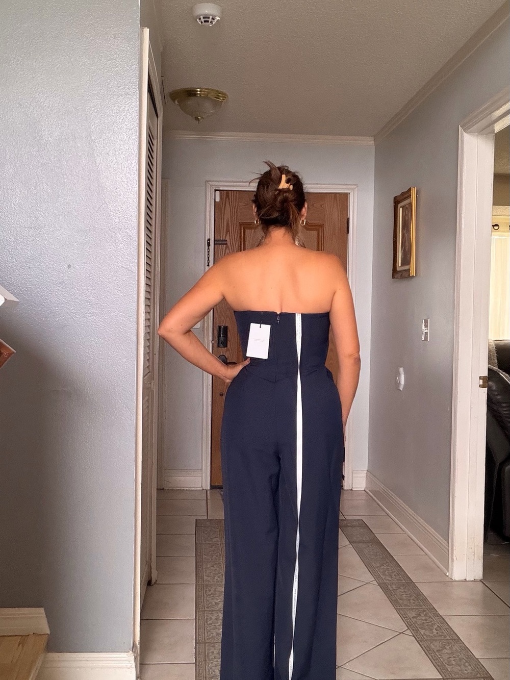Club L London Dainty Navy Strapless Wide Leg Jumpsuit NWT Size 6 - Picture 3 of 12
